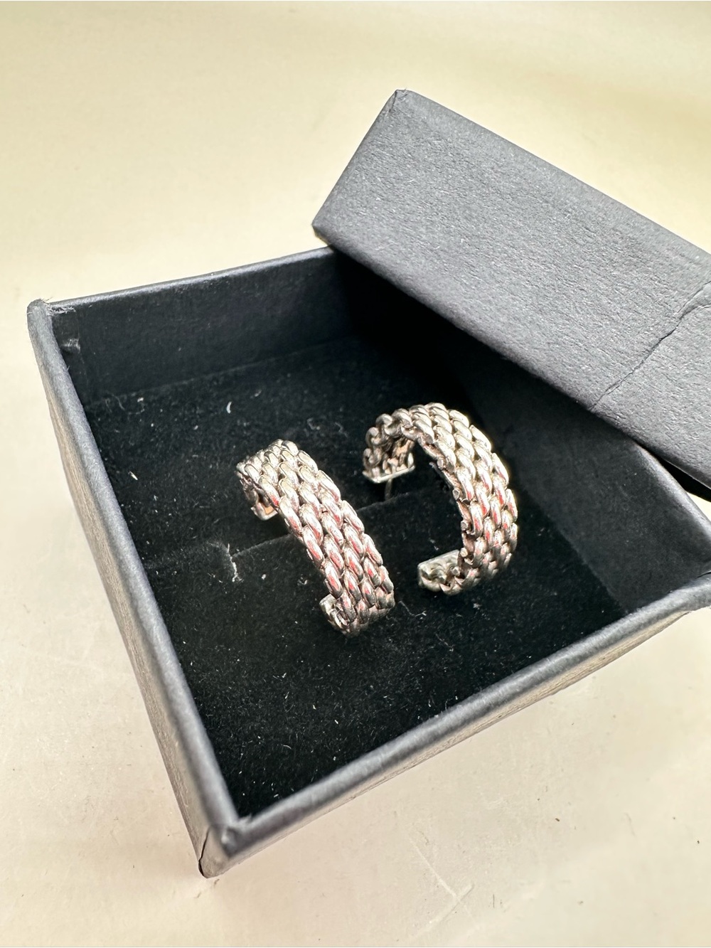 Tiffany & Co. Somerset 925 Sterling Silver Woven Mesh Hoop Earrings